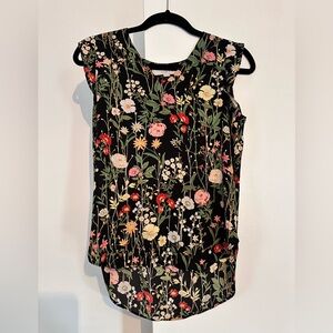 LOFT Floral Black Sleeveless Top